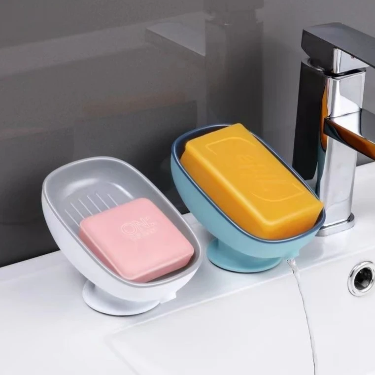 

Creative Soap Dish Draining Rack Soap Tray Bathroom Accessories Soap Holder with Suction Cup Soap Rack Bathroom Supplies