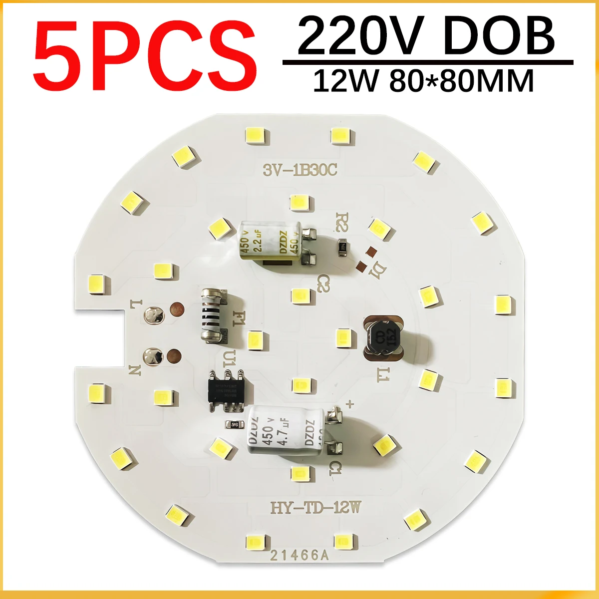 

5 шт., яркая светодиодная плата 12 Вт, белая, AC220V, без необходимости привода SMD 2835, чипы для DIY, точечный светильник, прожектор