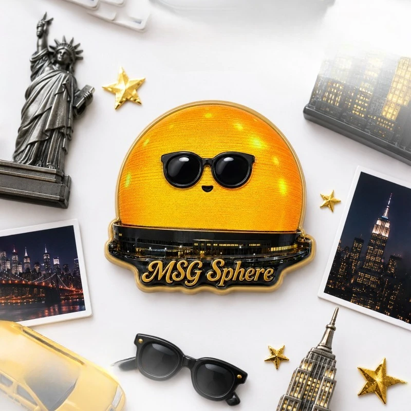 Las Vegas Sphere Sunglasses Fridge Magnet - Futuristic 3D City Souvenir Unique American Travel Gift for Modern Pop Culture Decor