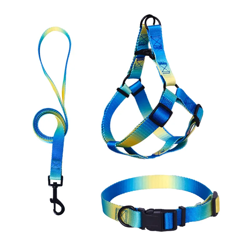 Colorful dog leash, gradient pet harness, dog leash when going out, anti-breakaway dog collar, large dog leash