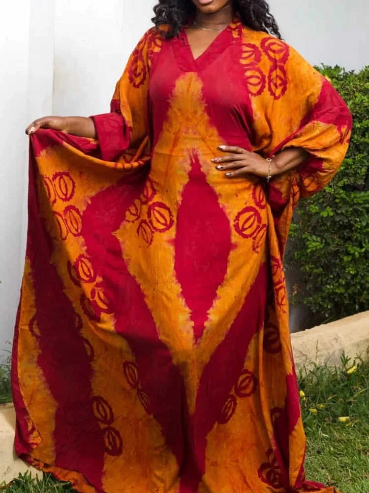 Ramadan Women Party Dashiki Robe Boubou Printed Soft Cotton Brocade African Ankara Long Dresses With Scarf, Elegant Holiday Wea
