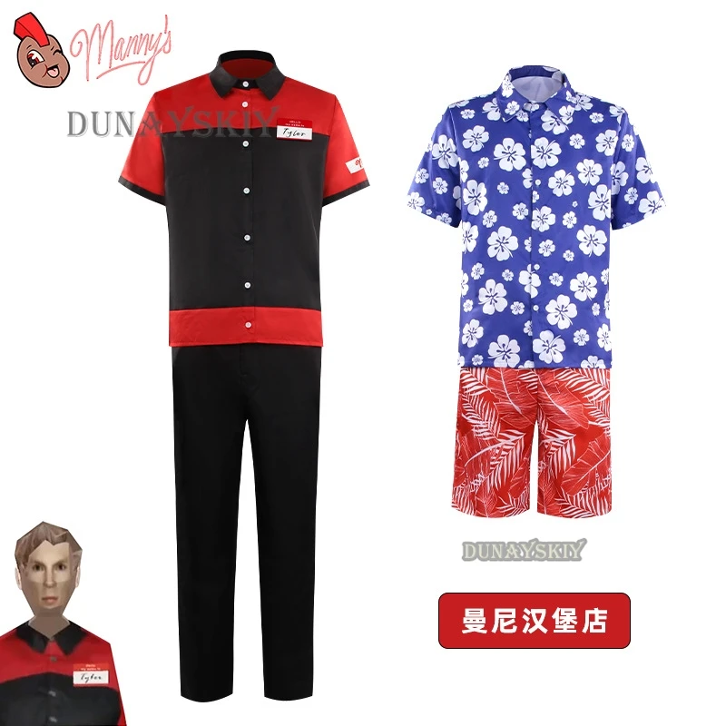 Mannys Horror Tyler Cosplay Kostuum Restaurant Uniformen Pak Sokken Halloween Anime Game Enge Cosplay Feestkleding Nieuw