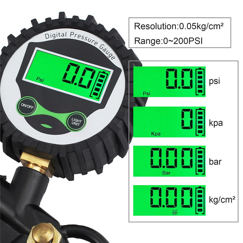 YOSOLO Digital LCD Display Car EU Tire Air Pressure Inflator Gauge  LED Backlight Vehicle Tester Inflation Monitoring Manometer