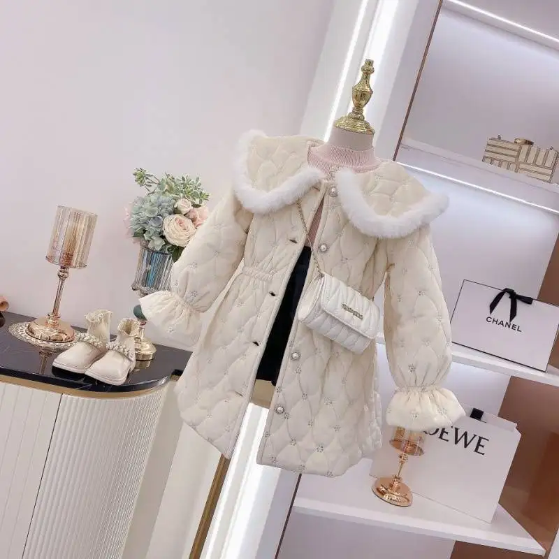 

2025 new Baby Girl kids winter lace Coats Jackets down Fashion Cartoon Jacket Kids Children Overwear Clothes