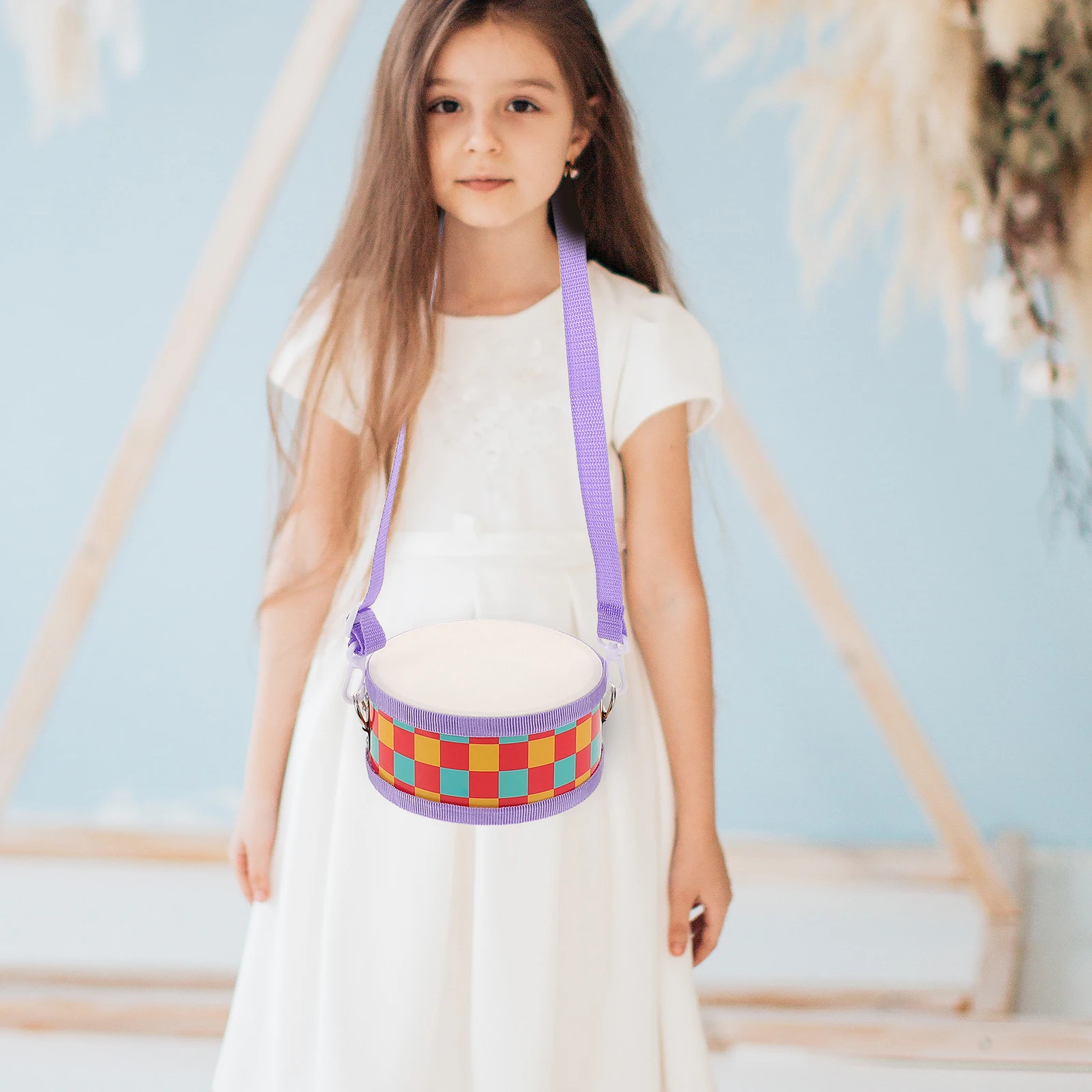 Kinder-Schlagzeug-Set, verstellbarer Riemen, doppelseitiges Holz-Percussion-pädagogisches Musikinstrument für Kleinkinder und Kinder