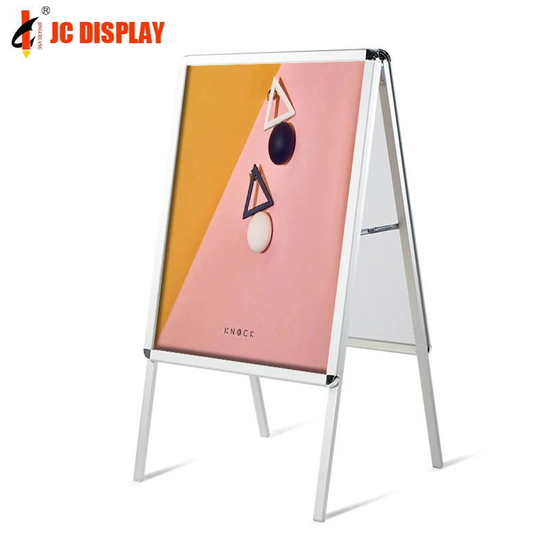 customized.Simple Sturdy Portable Folding Swing Sidewalk Pavement Sign Poster Display Stand with Double Sided Display Boards