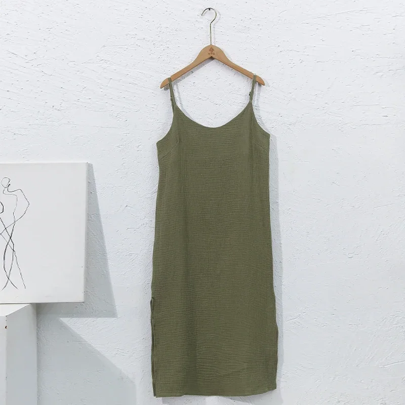 Mussola 100% garza di cotone abito estivo donna sexy senza maniche cinturino regolabile lato aperto laterale elegante partito boho vestito estivo abiti