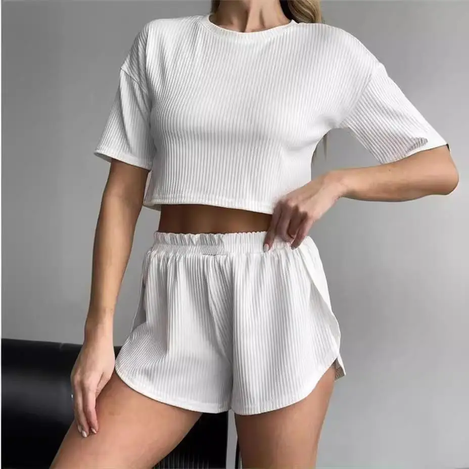 Summer Women's Loose Fashion Sports Two-Piece Set Independent Station New Model Cross-Border Casual Pants Mid-Low Waist PVC