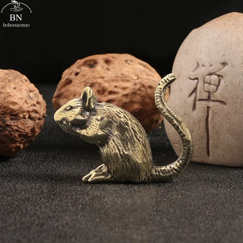 Pure Copper Mouse Delighted rats Figurines Miniatures Creative Cute Rat Lucky Animal Small Desktop Ornament Feng Shui Home Decor