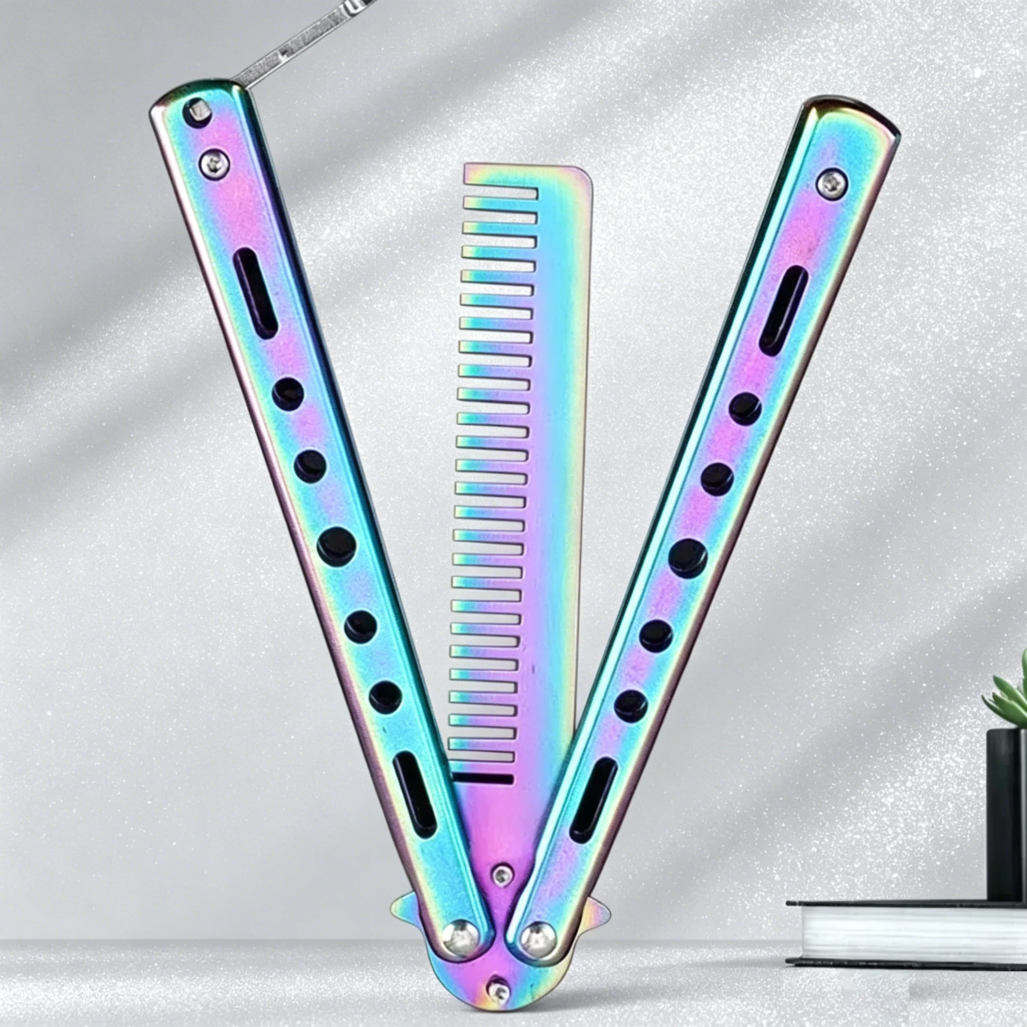 

Butterfly Knife Comb, 1PCS Stainless Steel Foldable Comb, Beard & Moustache Brush for Salon Hairdressing Styling Tool