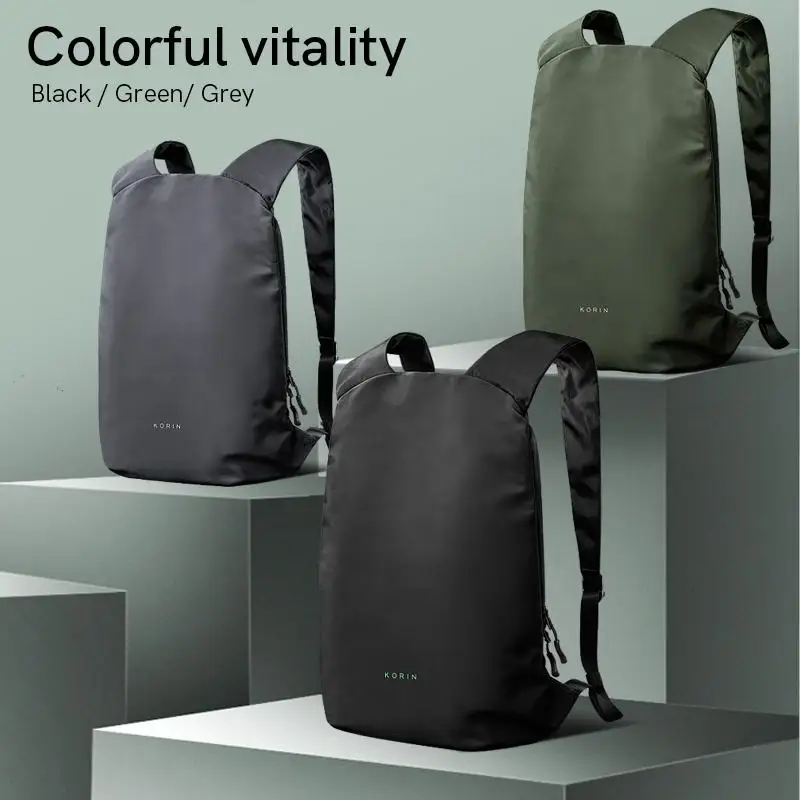 Lightweight Travel Bag Men Backpack For 15.6 inch Laptop Ultralight Foldable Korin Design FlexPack Air K5S Black/Gray/Green 9.5