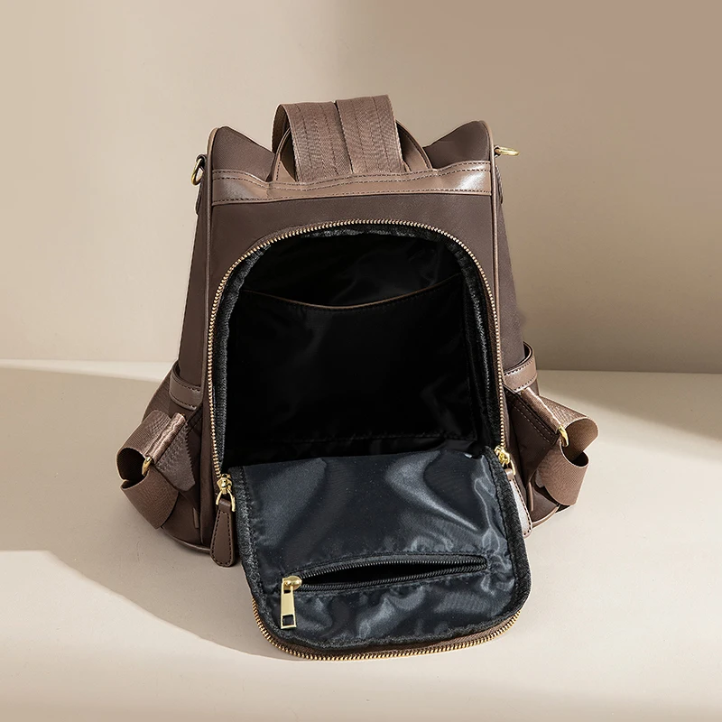 New Design Coffee Women Backpack Nylon Waterproof Anti-Theft Travel Bagpack Laides Handbag Student School Bag Computer Back Bag
