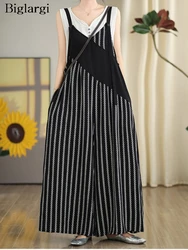 Oversized Summer Sleeveless Striped Print Jumpsuit Women Loose Wide Leg Fashion Ladies Jumpsuits Casual Woman Overalls Jumpsuit