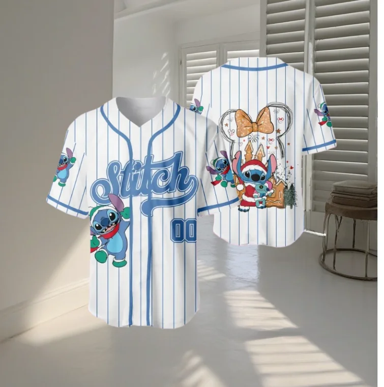 Jersey Baseball Disney Stitch Edisi Terbatas Natal untuk Wanita, Kaos Trendi, Personal, Modis, Atasan Kasual Longgar