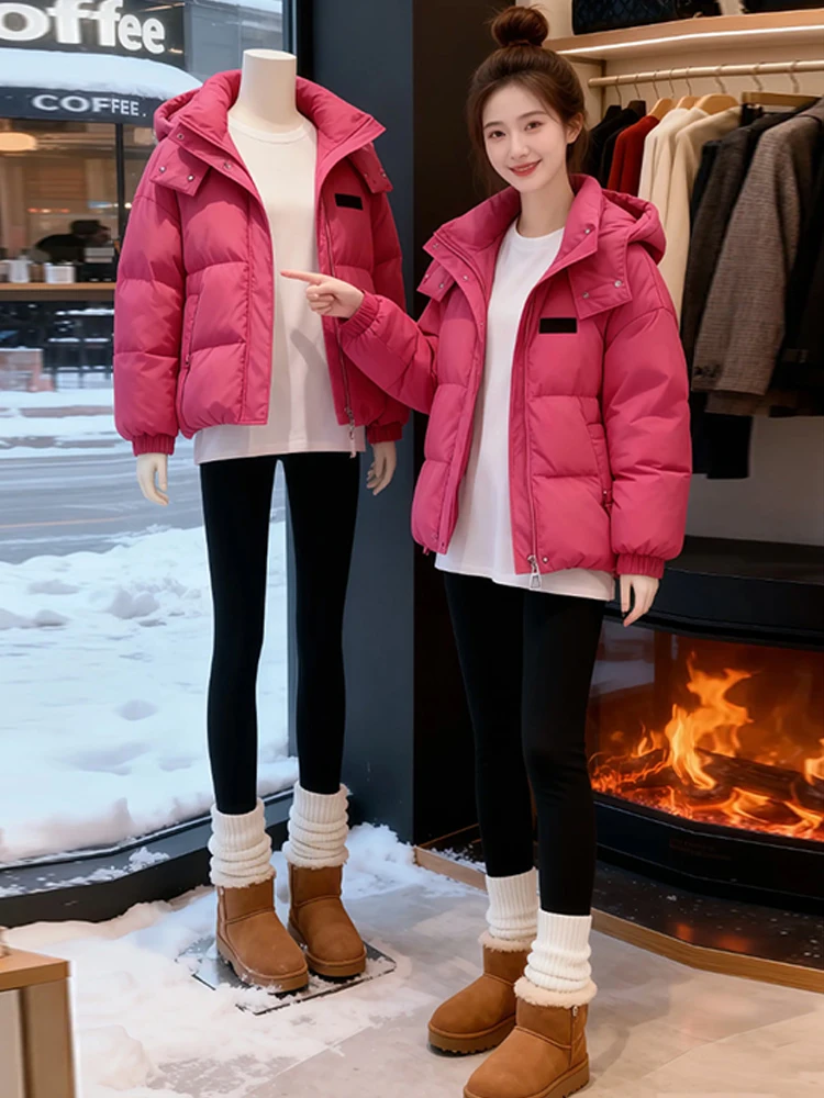 

Утепленная хлопковая куртка с капюшоном для женщин, теплая, свободного кроя, антивозрастная верхняя одежда в корейском стиле, с длинными рукавами, на молнии
