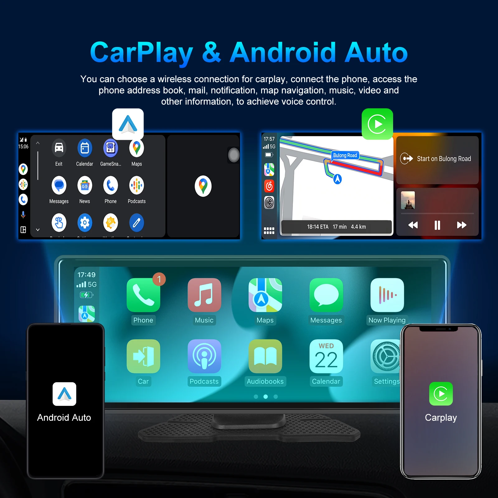 Podofo 8Core 4+64G Carplay Monitor 10.26\'\' Dashboard Carplay Car Player Android Auto GPS WIFI Bluetooth Carplay Screen Player