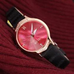 Mother-of-pearl Women's Watch Japan Quartz Elegant Fashion Hour Bracelet Real Leather Clock Girl's Birthday Gift Julius Box