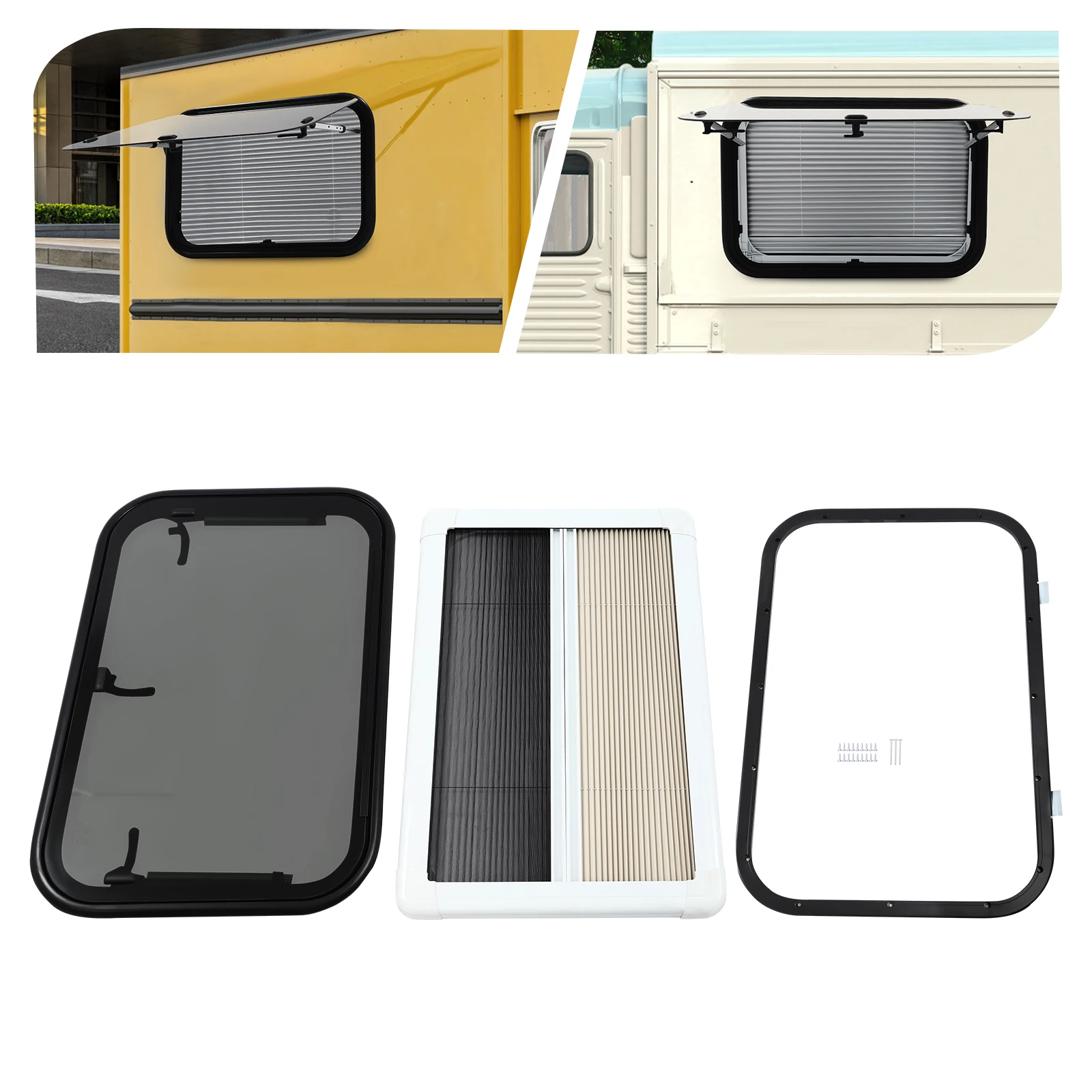 75x50cm RV Push-out Window Tempered Glass RVs Exit Window 65° Opening Ventilation Windows with Screen for Trailers, Pickup Trucks, Conversion Vans, Etc