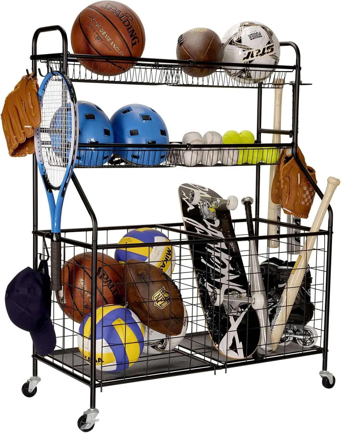 

Garage Sports Equipment Organizer, Ball Storage Ra, Toy Storage, Nerf Gun Organization On Wheels For School, Garage, Bla, Steel