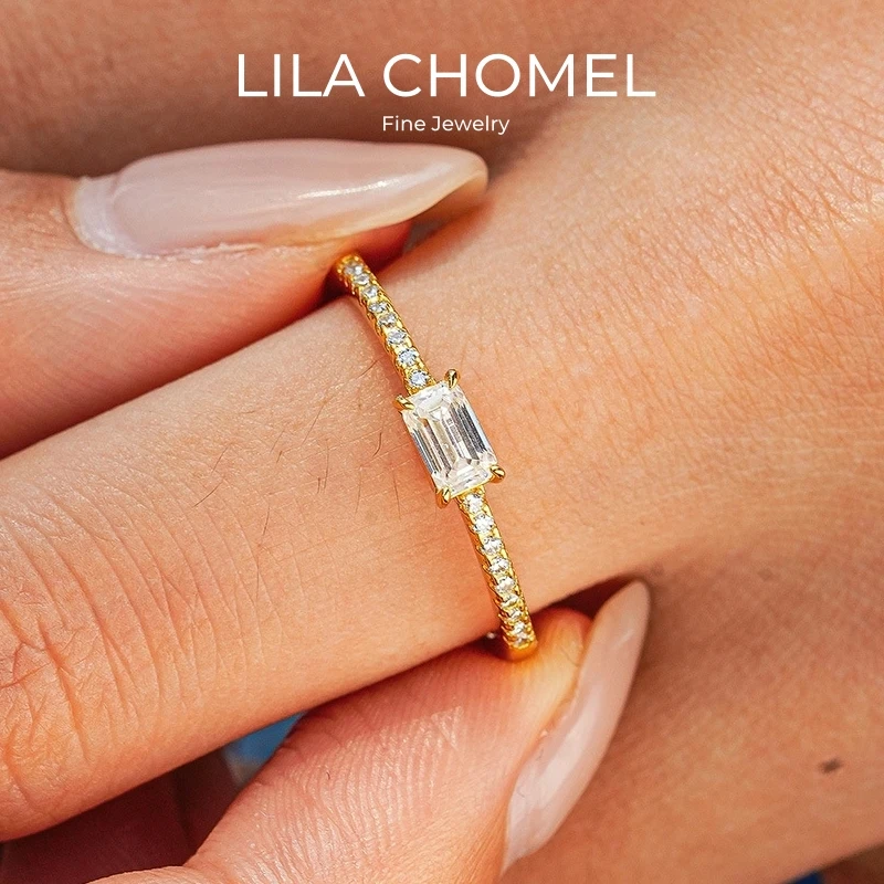 

Girl Friend Valentine's Day 18K Gold Daughter Birthday Gift Rings 0.5CT Rectangle Moissanite Diamond Women Wedding Band Party