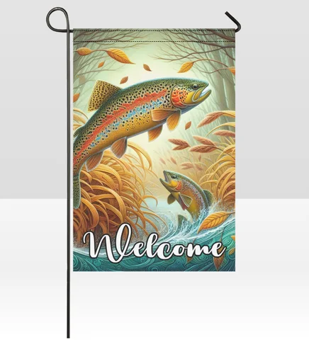 Fall Trout Fishing Welcome Home Flag Outdoor Decor Autumn 12 x 18 RRM IIX SSL