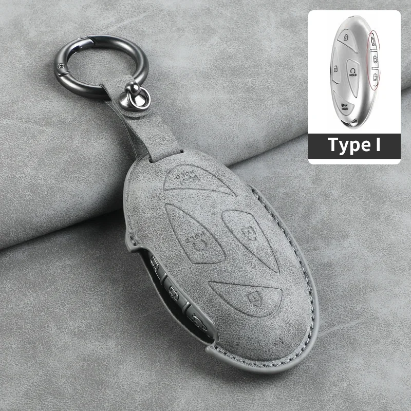 7 Buttons Leather Car Remote Key Case Cover For Hyundai Kona Ev Grandeur Gn7 2023 Keyless Protector Fob Keychain JJ2705EW