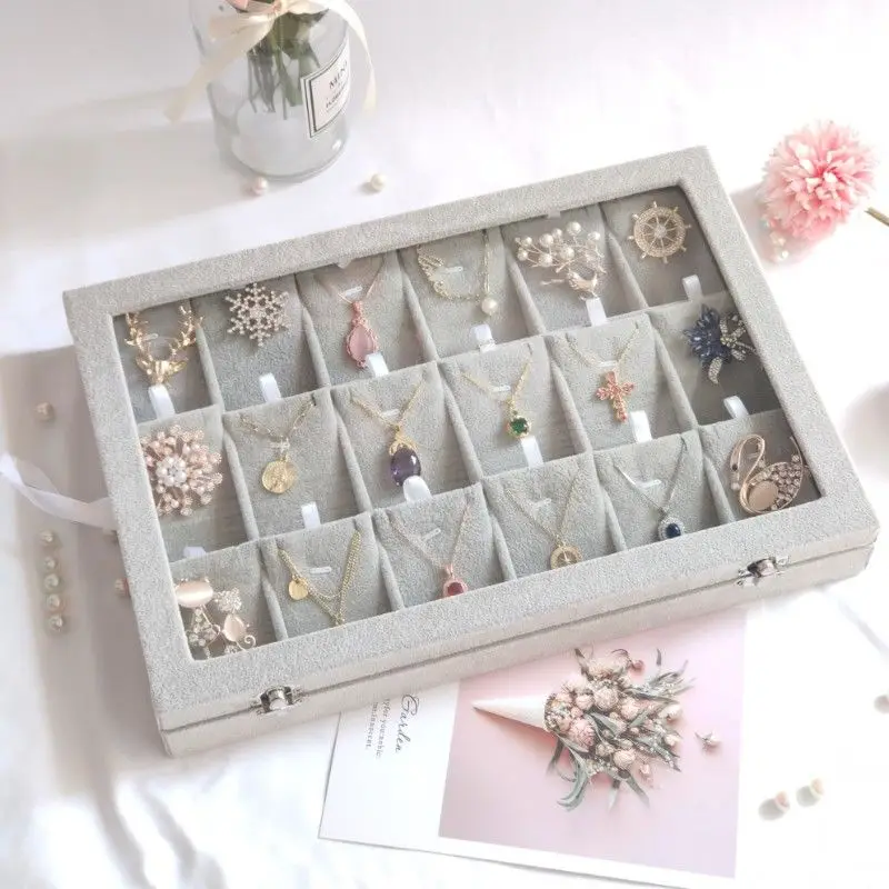 18Grids Necklace Jewelry Props Display Tray Pendant Display Counter Window Showcase Jewelry Organizer Storage Plate With Cover