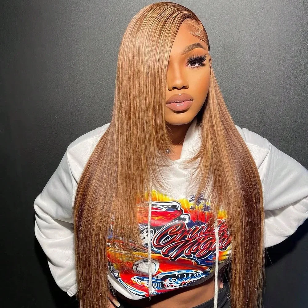 P4/27 Highlight 200Density 13x6 Bone Straight Lace Front Human Hair Wig Honey Blonde Colored 13x4 HD Lace Frontal Brazilian Wigs