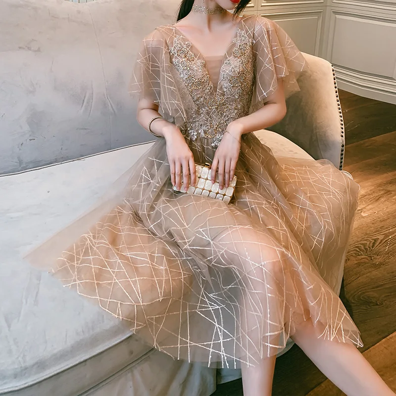 

Элегантное вечернее платье для женщин, бальное платье на день рождения, высококачественная ткань, кристаллы, средняя талия, V-образный вырез, без рукавов