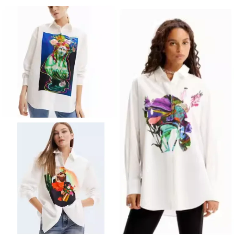 

Foreign Trade Spain 2023 New Women's Pure Cotton Positioning Printing Personalized Multi style Fashion Shirt