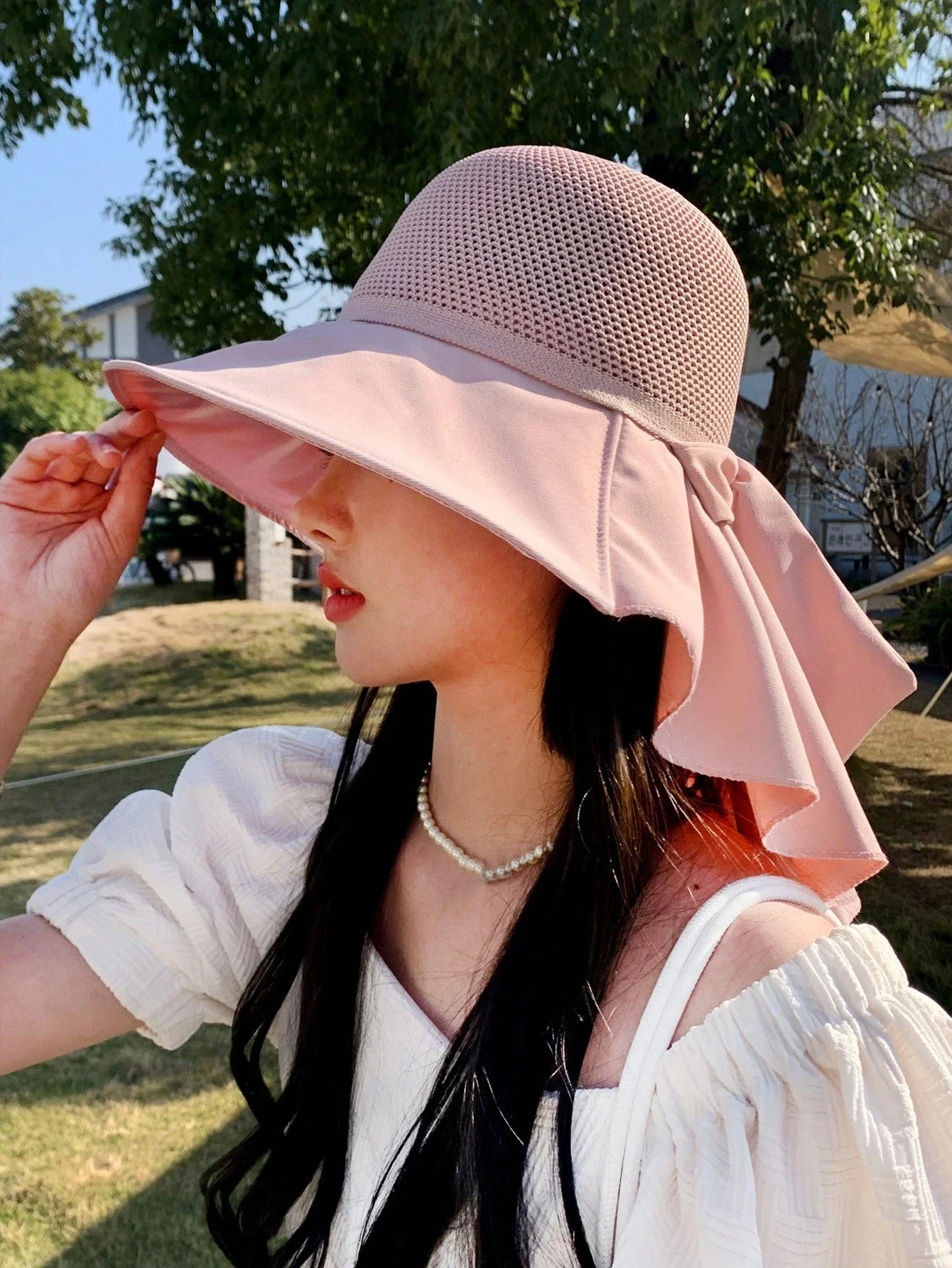 2024 New Women\'s Fashion Outdoor Tourism Sun Protection and Sunshade Hat Mesh Breathable Shawl Hat Face Protection Sun Hat