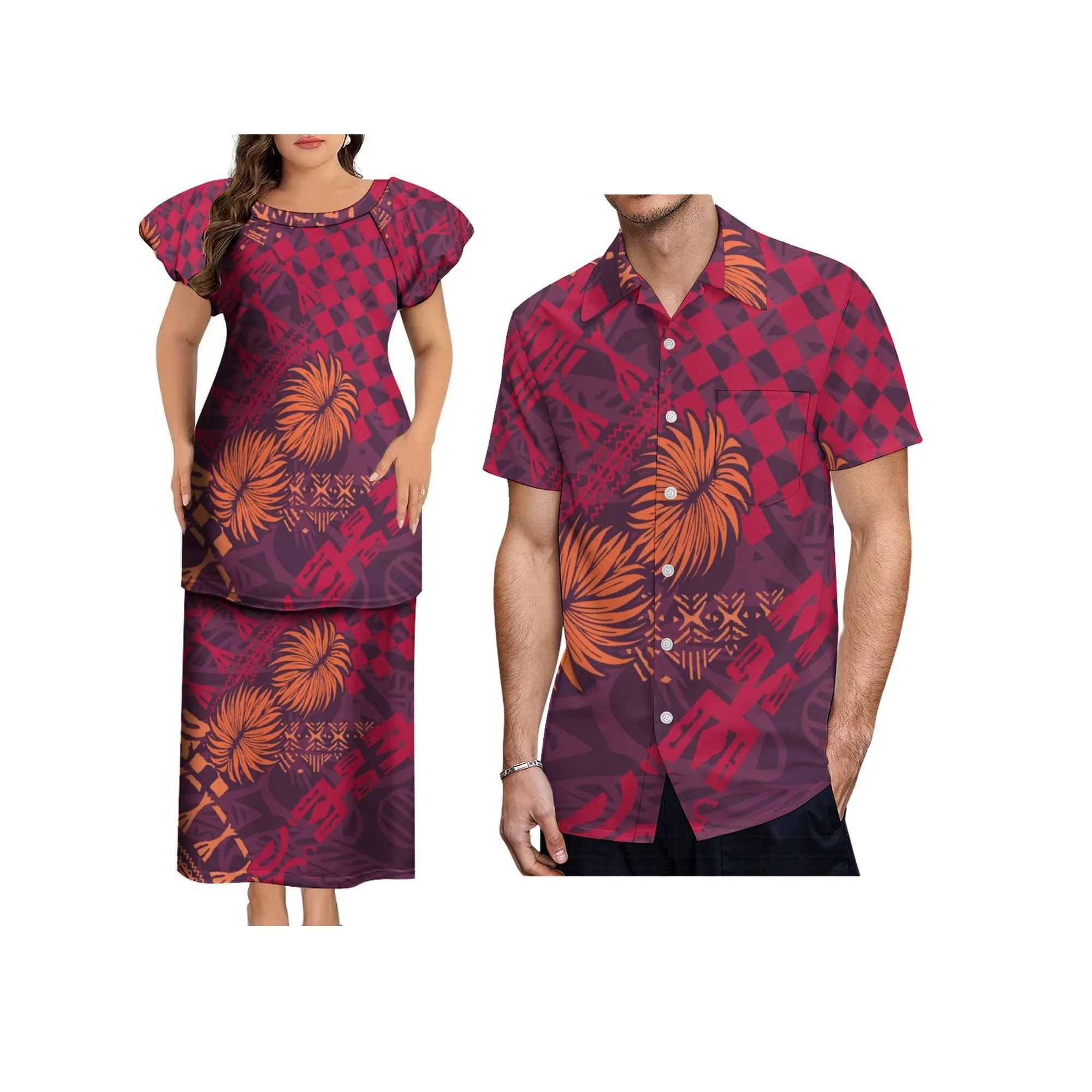 プリントオンデマンド ポリネシアン トライバルプリント ファミリーお揃いコーデ カップル服 サモア プレタシ セット & プラスサイズ メンズシャツ