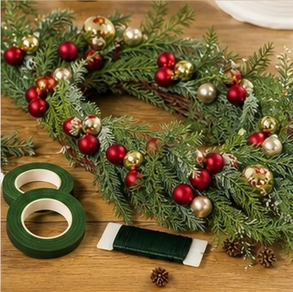 1Set Wreath Making Kit Includes Florist Wire and Floral Wrap Tapes for Halloween Christmas Bouquets Crafts Flower