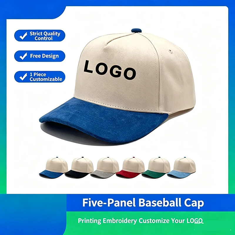 Custom Logo 5-Panel Baseball Cap - DIY Print/Embroidery, 1pc Customizable Two-Tone Snapback Hat for Men Women