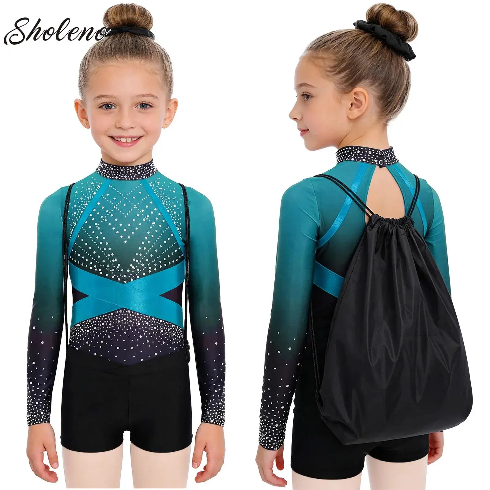 

Rhythmic Gymnastics Artistic Figure Skating Ballet Jersey Kid Girls Dance Costume Shiny Rhinestone Leotard Jumpsuit Bodysuit Set