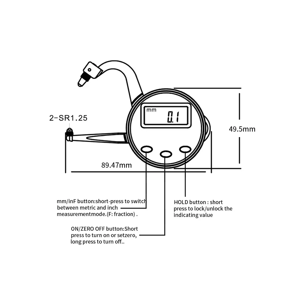 Pengukur ketebalan kaliper luar Digital, meteran pengukur ketebalan Digital 0.01mm 0-25mm untuk ketebalan tabung/pelat baja/lensa