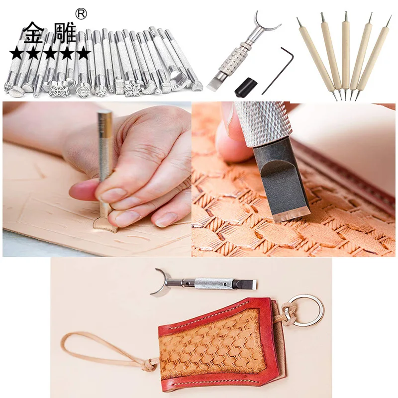 366 Pieces Leather Crafting Working Kit Tools Craft Stamping Prong Punch, Hole Hollow Punch, Matting Cut DIY Leather Artwork