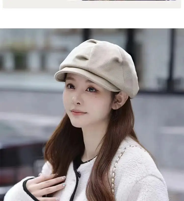 Autunno e inverno Nuovo modello Cappello ottagonale pieghettato stile casual Viaggio da donna Versatile berretto in tessuto di lana Accessori alla moda