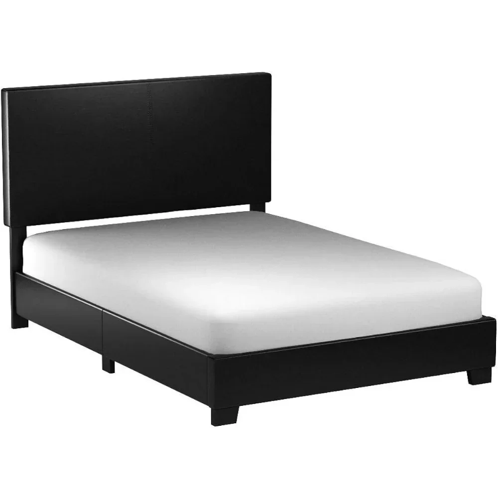 Upholstered Panel Bed in Black King Size Bed Frame Queen Bedroom Furniture Home