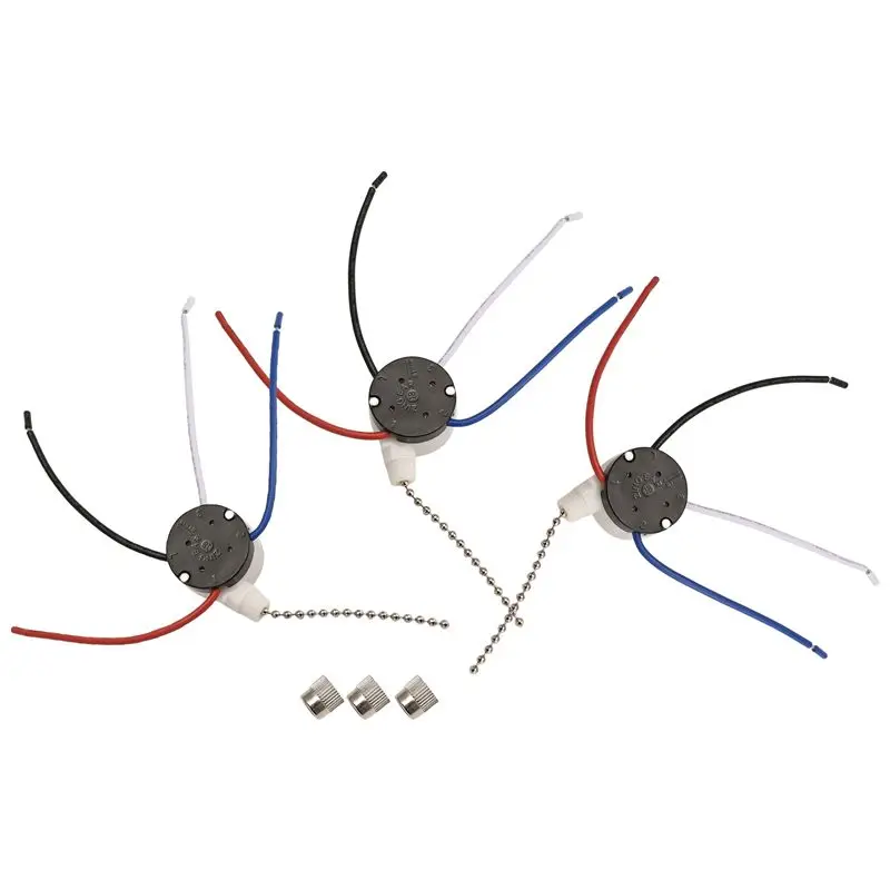 AT63-3 Pcs Ze-208S E89885 3 Speed 4 Wire Pull Chain Switch Ceiling Fan Light Switch Replacement Part