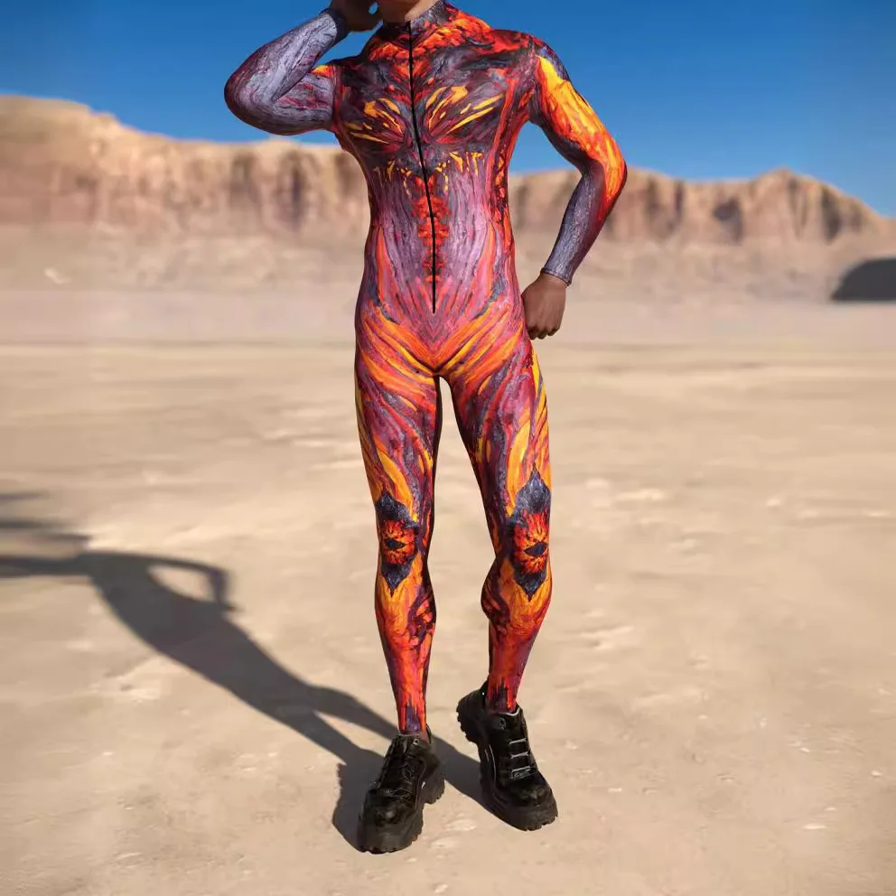 

3D Digital Printing Multicolour Jumpsuit Women Cosplay Costume Halloween Carnival Party Performance Zipper Elastic Slim Bodysuit