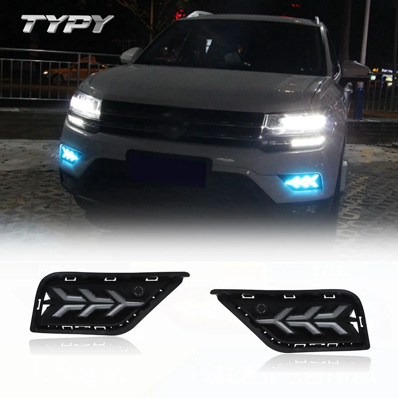 

Car Modified LED DRL Daytime Running Light With Yellow Turning Signal Fog Lamp For Volkswagen VW Tharu 2018-2019