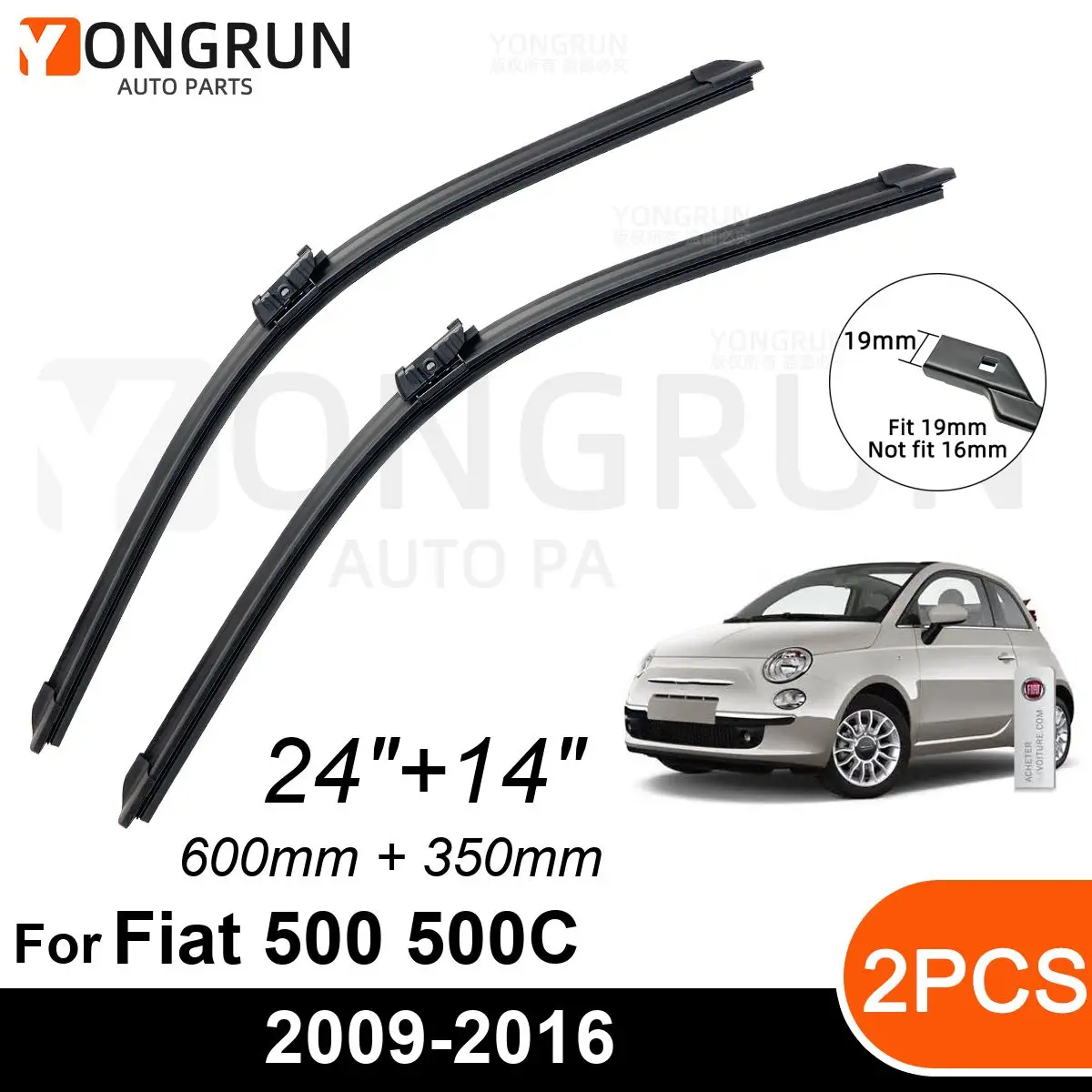 

Car Front Windshield Wipers For Fiat 500 500C 2009-2016 Wiper Blade Rubber 24"+14" Car Windshield Windscreen Accessories