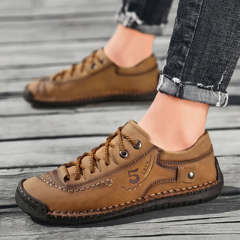 Large Size Spring New Men's Shoes Low-top Hand-sewn Shoes Outdoor Casual Shoes British Leather Shoes