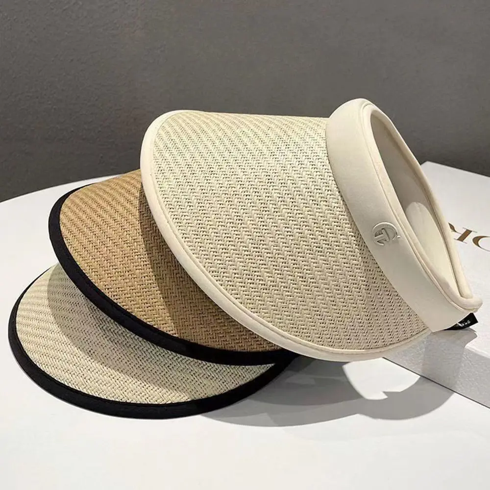 Proteção UV Wide Brim Beach Hat, Viseiras casuais, Sun Straw Cap