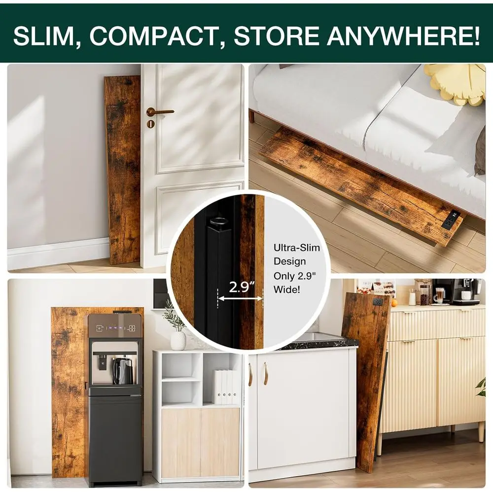 Portable 43.3 Folding Craft Desk with Built-in Outlets, Rustic Brown