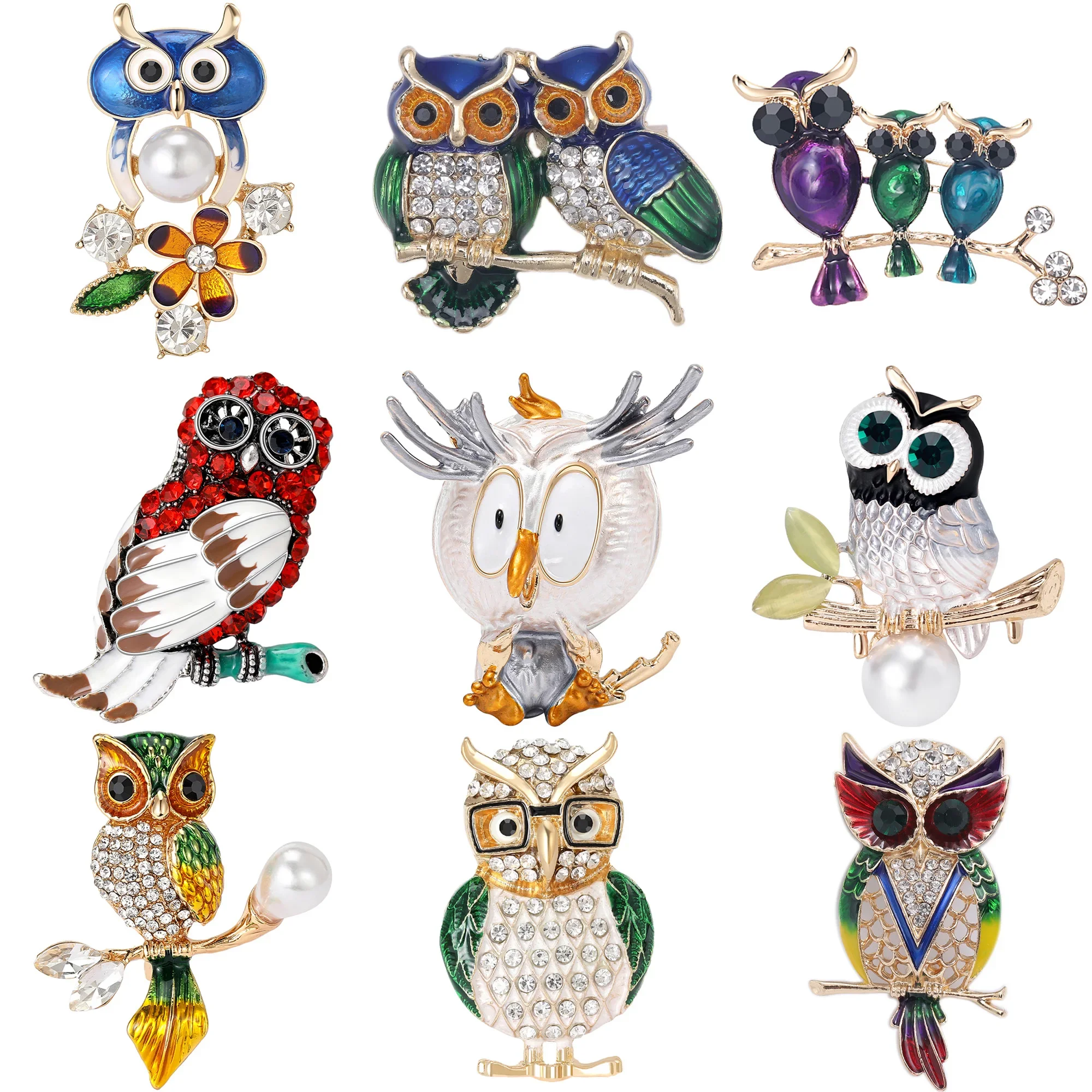 Enamel Owl Pin for Women Unisex Rhinestone Eagle Brooches Bird Lapel Pins Office Party Friend Gifts Jewelry Accessories