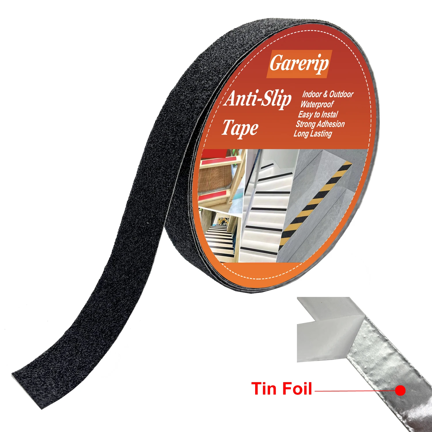 1 Roll of Tin Foil-Based Thermal Insulation Safety Anti-Slip Tape, 2.5cm X 10.6m Meters, Black Anti-Slip Tape, Can Be Cut to Size, Self-Adhesive, Suitable for Indoor/Outdoor Stairs, Bathtubs, Bathrooms, Boats, Ladders, Swimming Pool Steps, Safety Anti-Slip Tape
