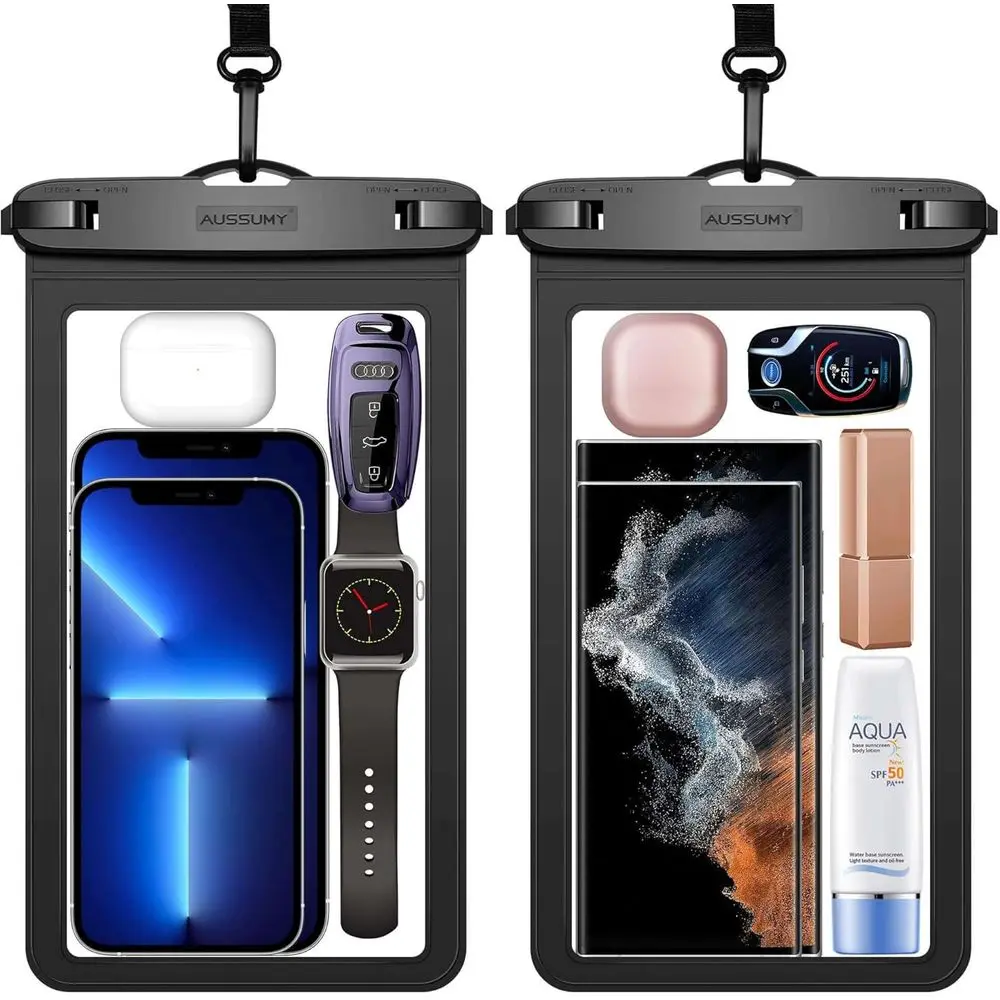 Large Waterproof Cell Phone Pouch - 2 Pack Clear Underwater Holder - Universal Dry Bag Case for Beach, Swimming Pool