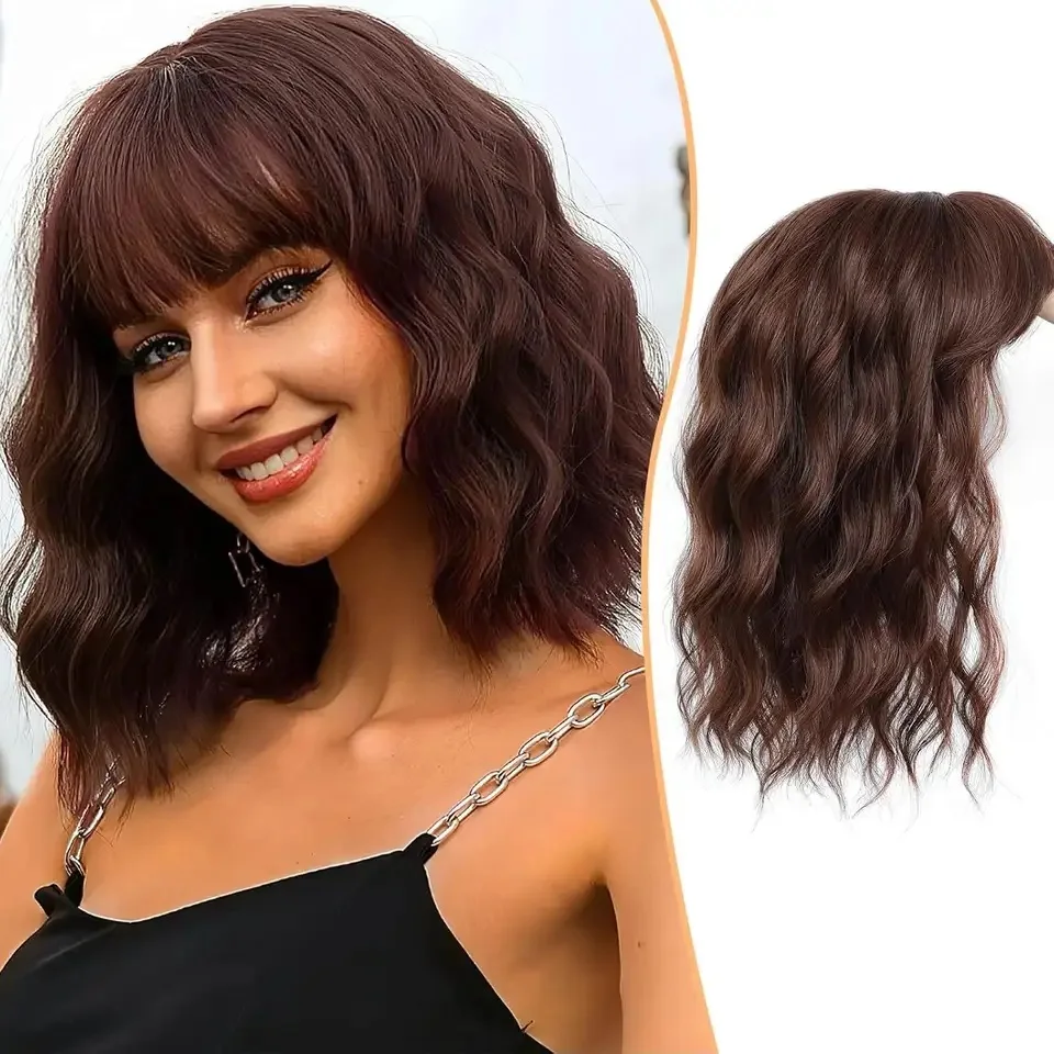 14 inch synthetic fiber replacement block with bangs to cover the scalp wig replacement block water topper